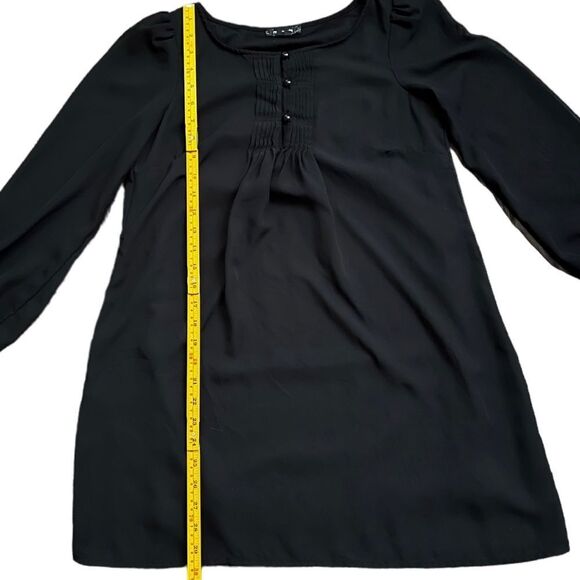 My Michelle Sheer Sleeve Black Pullover Lined Button Front Mini Dress. Small. - Picture 6 of 8